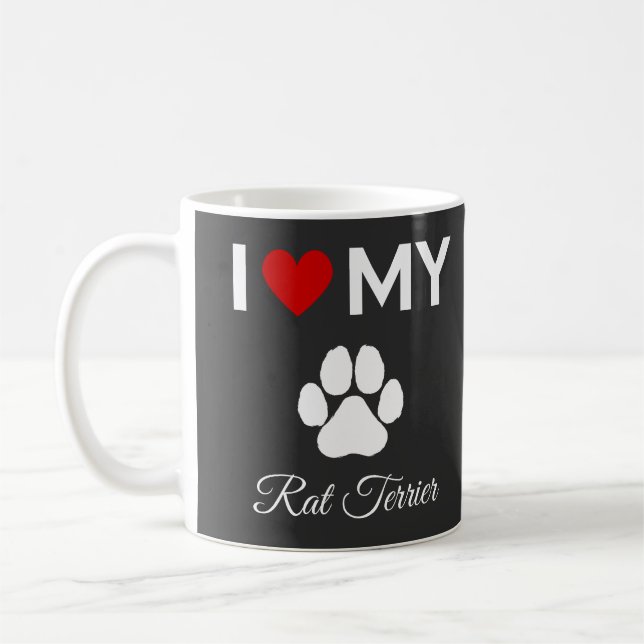 Caneca De Café Adoro o texto personalizado do meu cão Rat Terrier (Esquerda)
