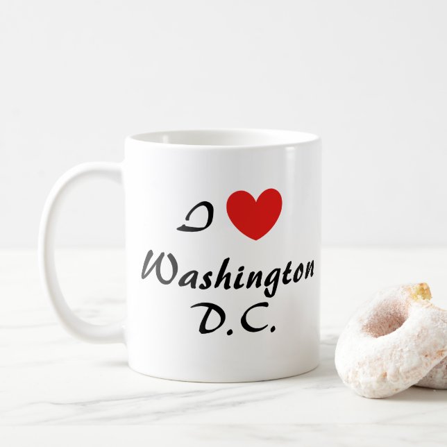 Caneca De Café Adoro Washington, D.C. Typografia Cardíaca Coffee  (Com Donut)