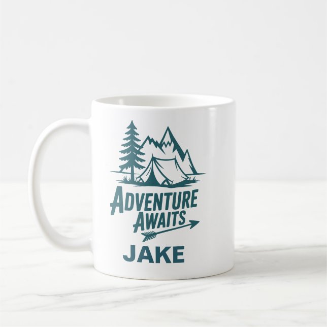 Caneca De Café Adventure Awaits Personalized Camping Coffee (Esquerda)