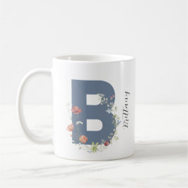 Caneca De Café Aestética Watercolor Floral - Letra B Monograma