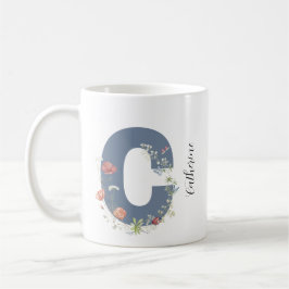 Caneca De Café Aestética Watercolor Floral - Letra C Monograma