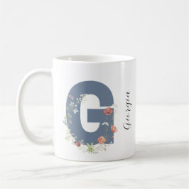 Caneca De Café Aestética Watercolor Floral - Letra G Monograma
