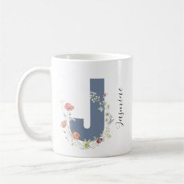 Caneca De Café Aestética Watercolor Floral - Letra J Monograma