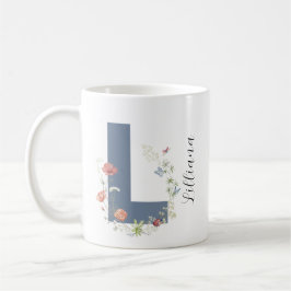 Caneca De Café Aestética Watercolor Floral - Letra L Monograma