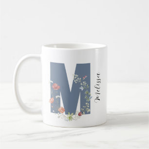Caneca De Café Aestética Watercolor Floral - Letra M Monograma