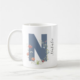 Caneca De Café Aestética Watercolor Floral - Letra N Monograma
