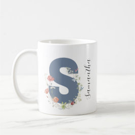 Caneca De Café Aestética Watercolor Floral - Letra S Monograma