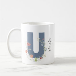 Caneca De Café Aestética Watercolor Floral - Letra U Monograma