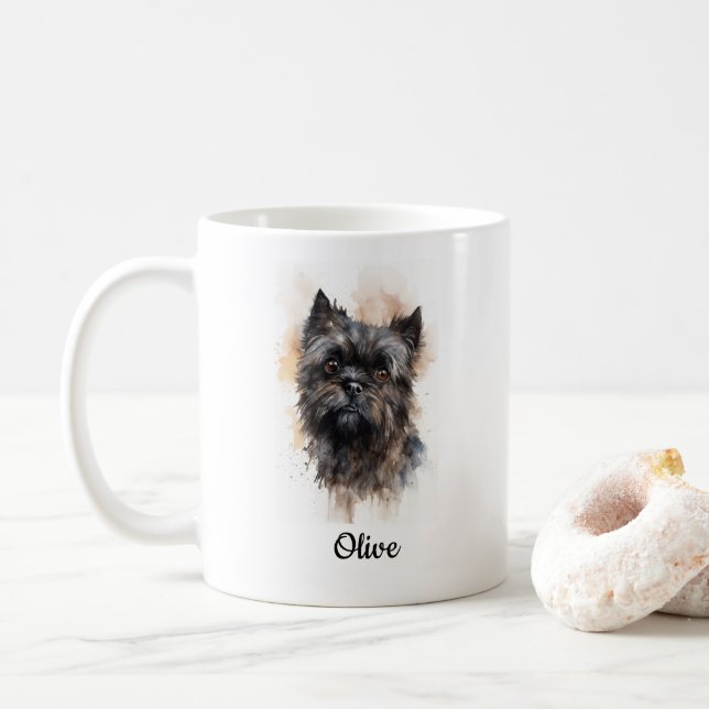 Caneca De Café Affenpinscher Watercolor Art Personalizado (Com Donut)