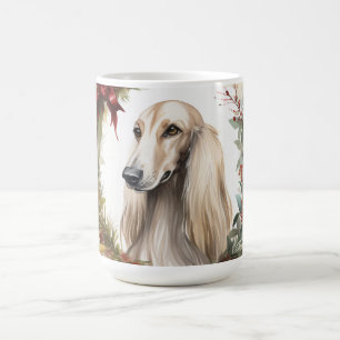 Caneca De Café Afghan Hound Christmas Wreath Festivo Pup