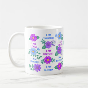 Caneca De Café Afirmações Criem Suas Próprias aspas Purple Floral