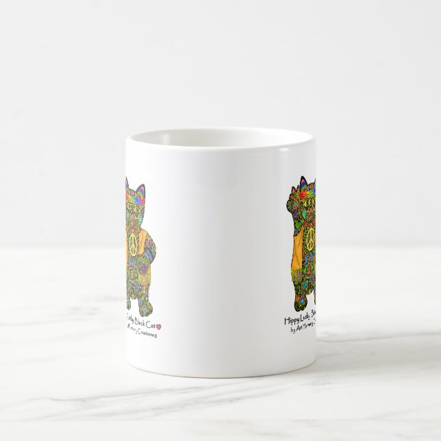 Caneca de café afortunada do gato preto do hippy (Centro)