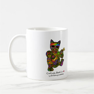 Caneca de café afortunada legal do gato preto