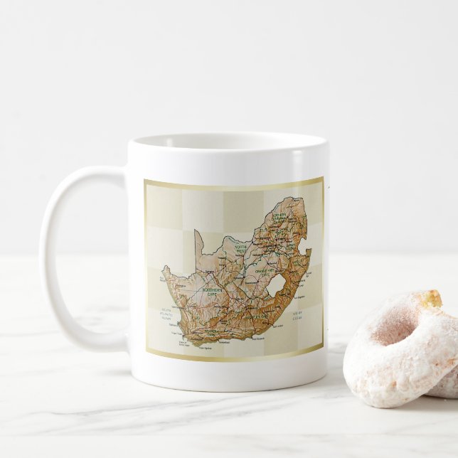 Caneca De Café África do Sul Sinalizador + Mapa Mug (Com Donut)