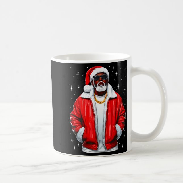 Caneca De Café African American Santa Christmas Pajamas Cool Blac (Direita)