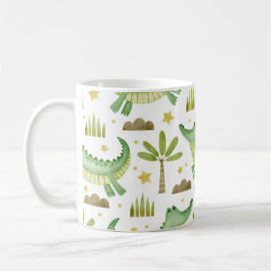 Caneca De Café African Safari: Crocodilo de Aquarela e Palmeiras