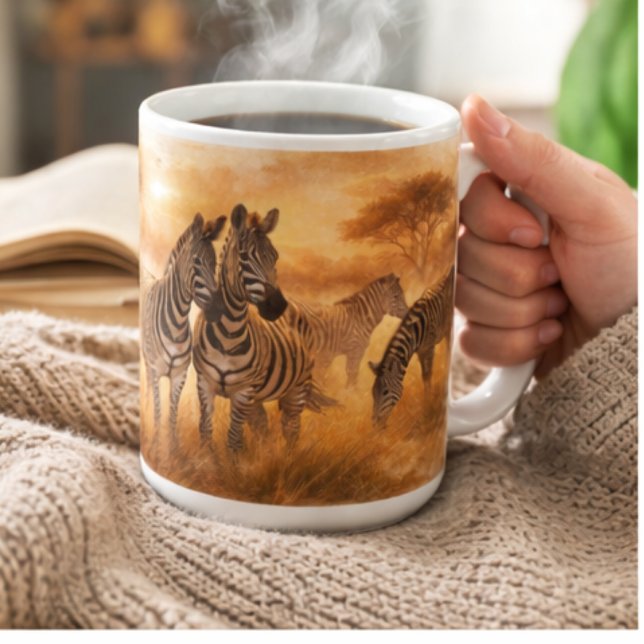 Caneca De Café African Zebra Herd | Savannah Wildlife Art (Criador carregado)