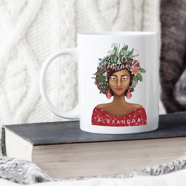 Caneca De Café Afro-Americano Apenas Uma Menina Que Ama O Natal (Criador carregado)