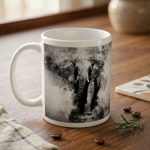 Caneca De Café Afro-Elefante Preto-e-Branco