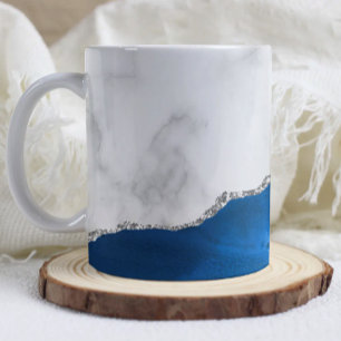 Caneca De Café Ágata Azul Real com Brilho Prateado e Mármore Bran