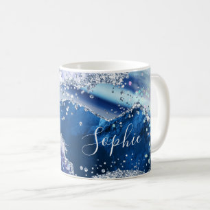 Caneca De Café Ágata Brilhante Falso Holo Azul Elegante