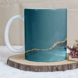 Caneca De Café Ágata Dourada Azul Turquesa