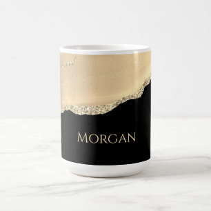 Caneca De Café Ágata Dourada & Brilho, Nome Dourado em Preto
