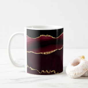 Caneca De Café Ágata Mármore Chic Preto Roxo Dourado Brilho