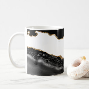 Caneca De Café Ágata Marmoreada Falsa Preta Pedra Estilosa Luxo D
