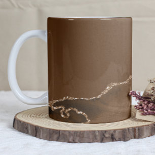 Caneca De Café Ágata Marrom Mocha com Glitter Dourado