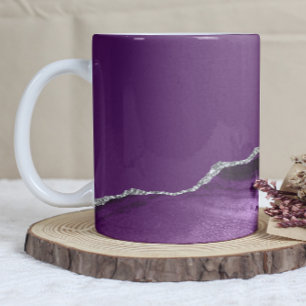 Caneca De Café Ágata Roxa Brilho Prateado