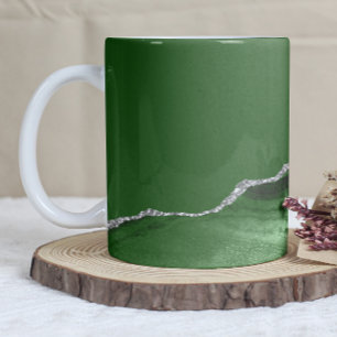 Caneca De Café Ágata Verde Caçador Brilho Prata