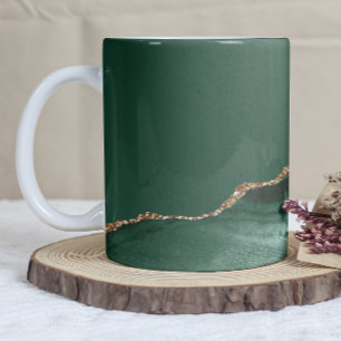 Caneca De Café Ágata Verde Esmeralda Brilho Dourado