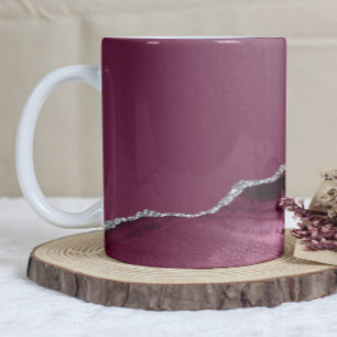 Caneca De Café Ágata Vermelha Borgonha com Glitter Prateado