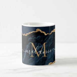 Caneca De Café Agate Marinho Azul Dourado Seu Nome Carta Mug