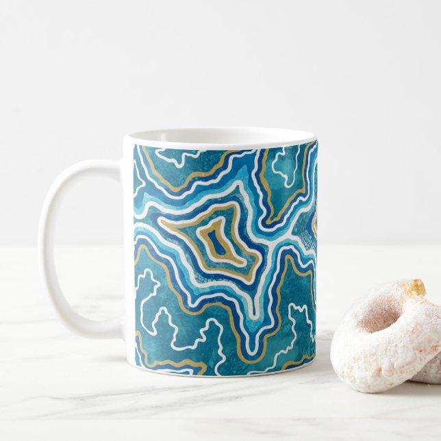 Caneca De Café Agato Gráfico Dourado Azul (Com Donut)