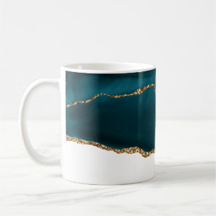 Caneca De Café Agato Teal Moderno de Na moda e Faixa Dourada de B