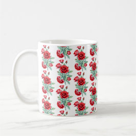 Caneca De Café aglomerado de rosas vermelhas com folhas verdes