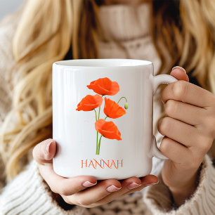 Caneca De Café Agosto Aniversário Mês Flor Pópias Vermelhas