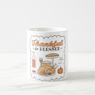 Caneca De Café Agradecido e Abençoado Retro Dia de Ação de Graças