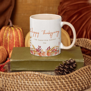Caneca De Café Agradecimento Floral de Abóbora em Aquarela Person