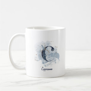 Caneca De Café Água Azul Personalizada Nome Letra Inicial C