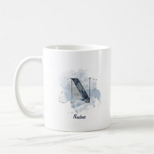 Caneca De Café Água Azul Personalizada Nome Letra Inicial N