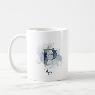 Caneca De Café Água Azul Personalizada Nome Letra Inicial P