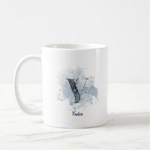 Caneca De Café Água Azul Personalizada Nome Letra Inicial Y