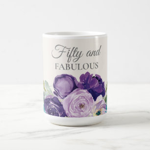 Caneca De Café Água Floral Roxa Azul Aguarela 50 e Fabulosa