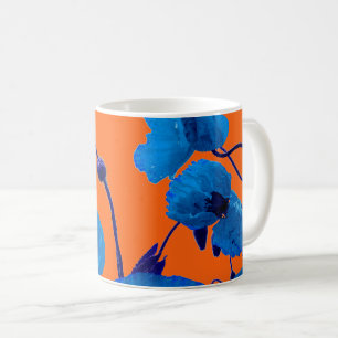 Caneca De Café Água-forte Floral Azul Papoulas Flores Pôr do Sol