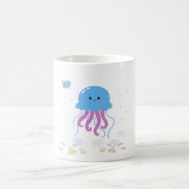 Caneca De Café Água-viva azul com tentáculos cor-de-rosa