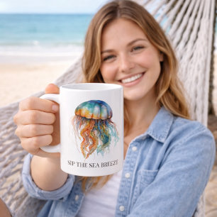 Caneca De Café Água-viva Marés Arco-íris: Arte em Aquarela
