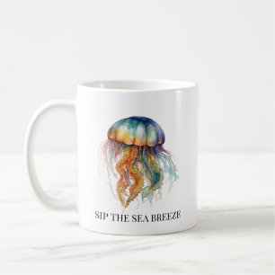 Caneca De Café Água-viva Marés Arco-íris: Arte em Aquarela